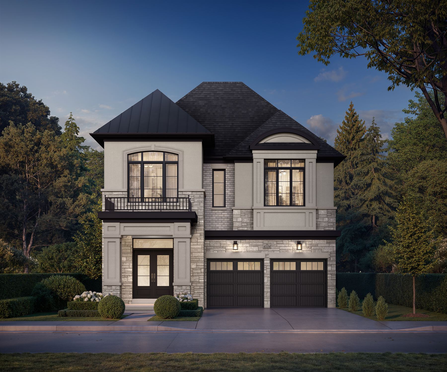 The Winslowe, Elevation B at dusk — artist’s concept.